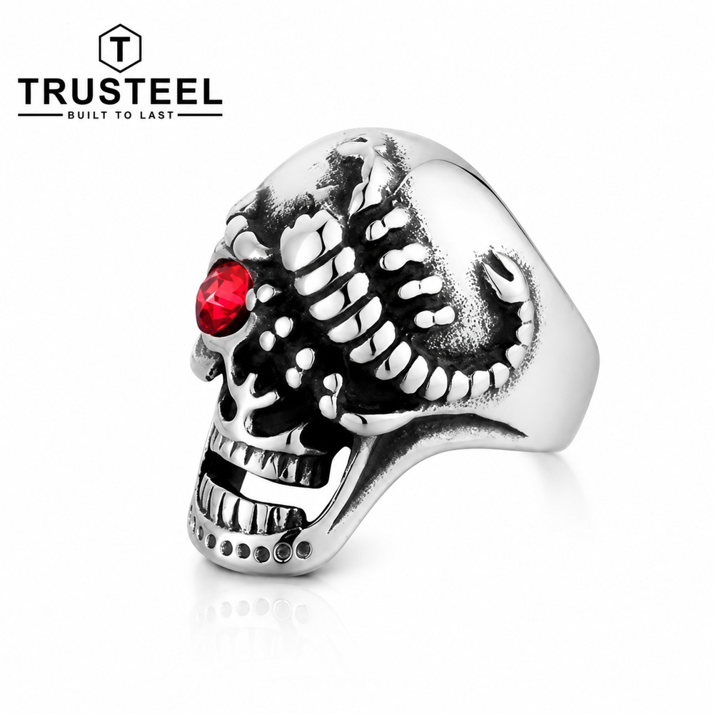 Men’s Skull Ring Red CZ Eye 316L Stainless Steel Gothic Biker Punk Size 12